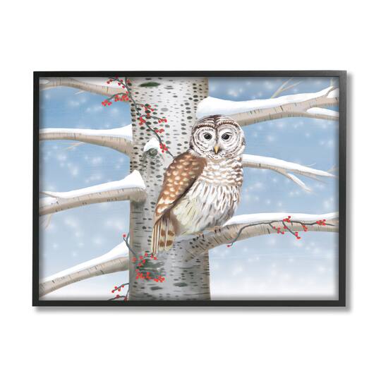 Stupell Industries Snowy Birch Tree Owl Framed Giclee Art
